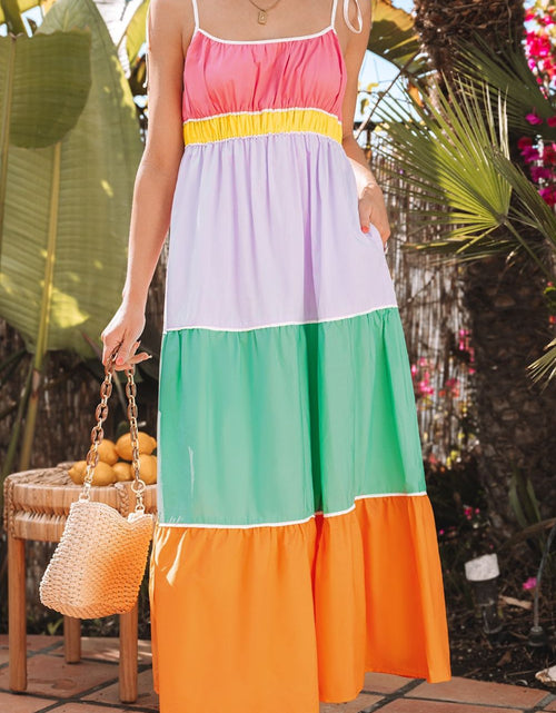 Load image into Gallery viewer, Color Block Flowy Tiered Maxi Dress with Pockets
