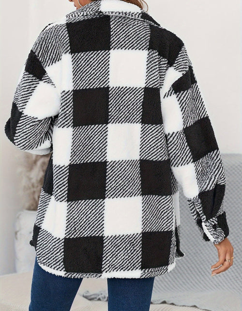Load image into Gallery viewer, Plaid Button Up Long Sleeve Fuzzy Outerwear
