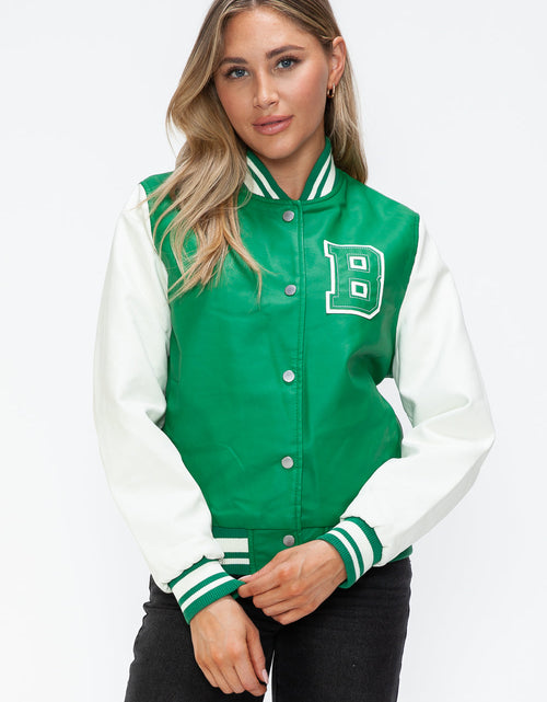 Load image into Gallery viewer, Love Me Now PU Leather Contrast Snap Down Bomber Jacket
