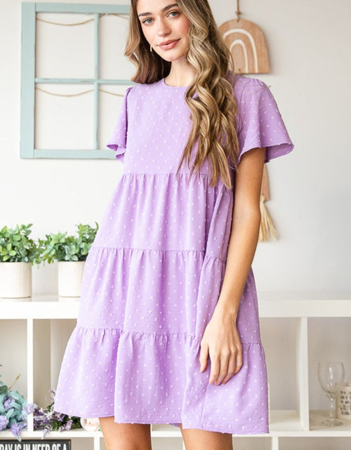 Load image into Gallery viewer, Heimish Full Size Swiss Dot Short Sleeve Tiered Dress
