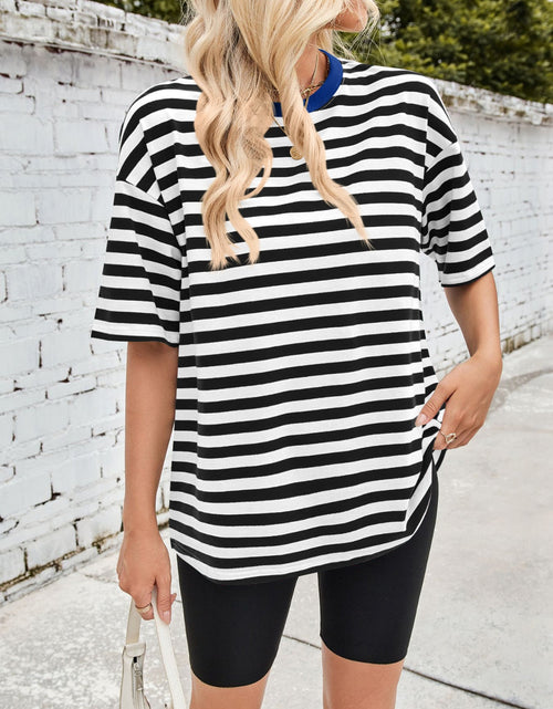 Load image into Gallery viewer, Lovelet Striped Round Neck Half Sleeve T-Shirt
