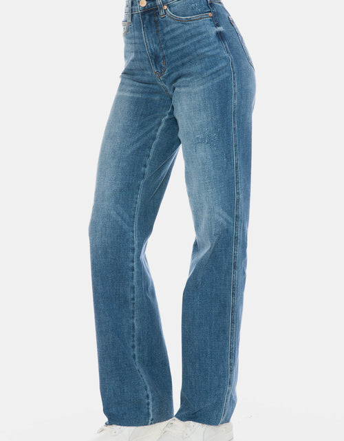 Load image into Gallery viewer, Judy Blue Full Size Tummy Control Cut Raw Hem Straight Jeans

