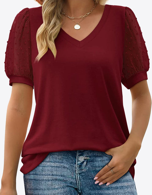 Load image into Gallery viewer, Swiss Dot Puff Sleeve V-Neck Tee

