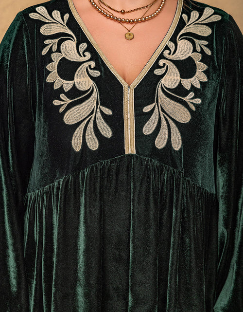 Load image into Gallery viewer, Plus Size Embroidered V-Neck Long Sleeve Dress
