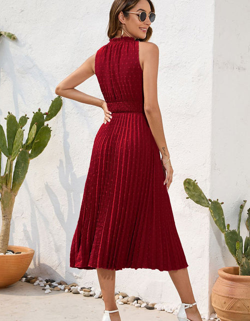 Load image into Gallery viewer, Swiss Dot Tie Neck Sleeveless Dress
