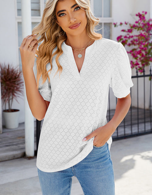 Load image into Gallery viewer, Eyelet Notched Puff Sleeve T-Shirt
