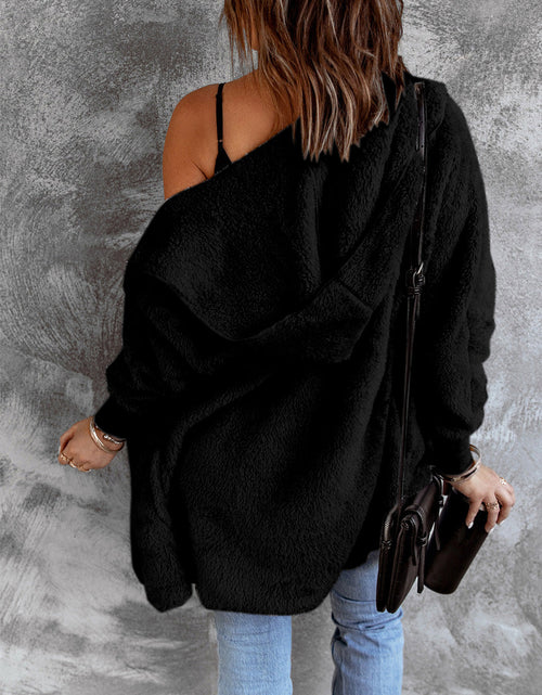 Load image into Gallery viewer, Open Front Hooded Faux Fur Outwear with Pockets
