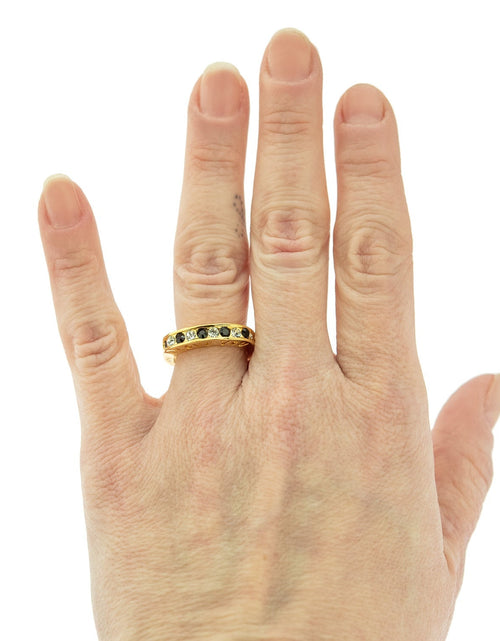 Load image into Gallery viewer, Vintage 1980s I Love You Ring Band Ring Garnet and Clear Austrian Crystals Imported by PVD Vintage Jewelry
