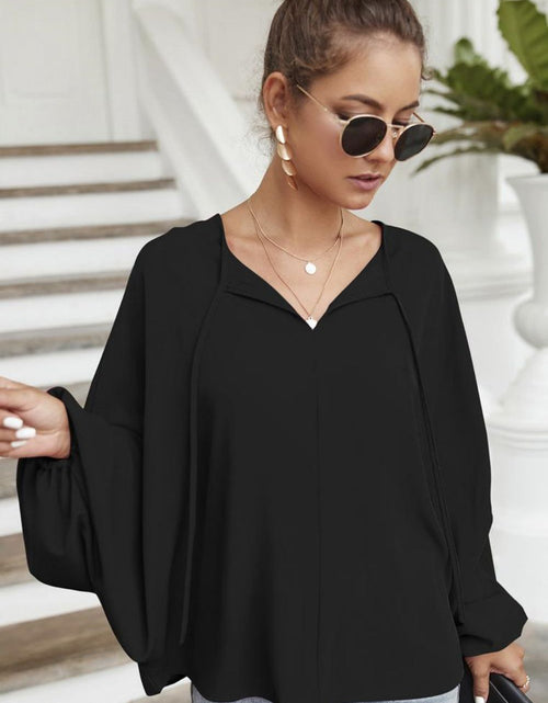 Load image into Gallery viewer, Tie Neck Balloon Sleeve Blouse
