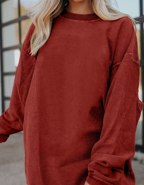 Load image into Gallery viewer, Ribbed Round Neck Drop Shoulder Sweatshirt
