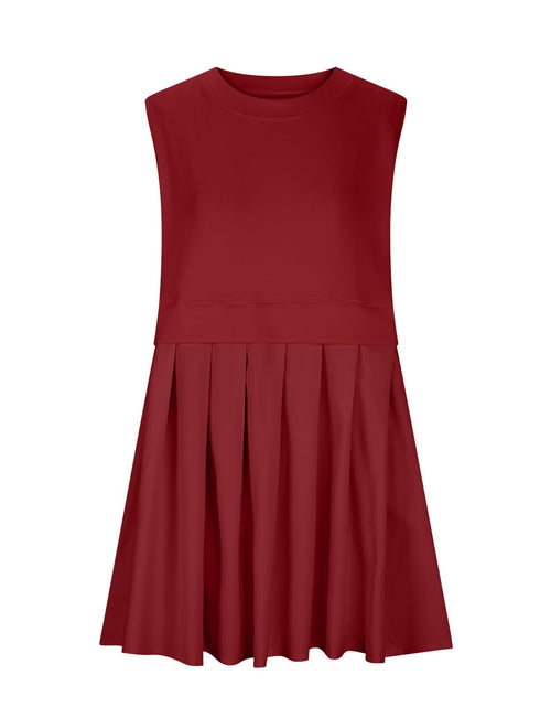 Load image into Gallery viewer, Pleated Round Neck Sleeveless Mini Dress
