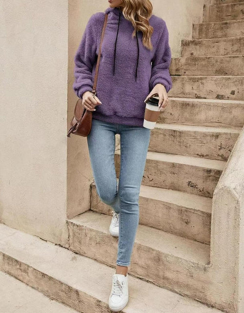 Load image into Gallery viewer, Drawstring Long Sleeve Fuzzy Hoodie
