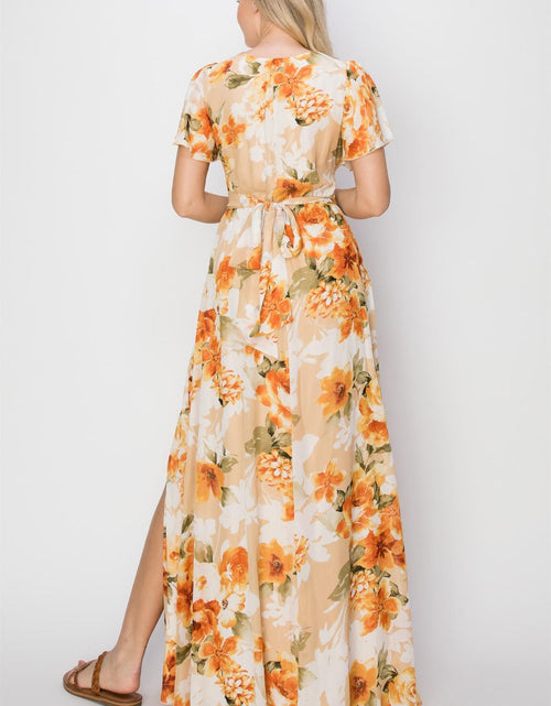 Load image into Gallery viewer, HYFVE Floral Tie Back Short Sleeve Slit Maxi Dress
