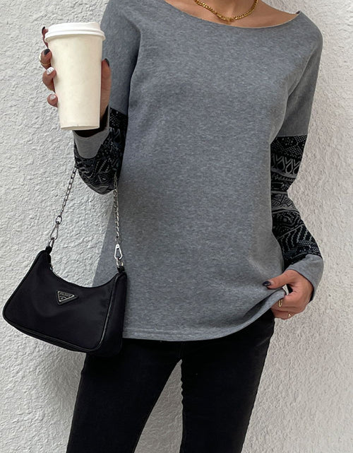 Load image into Gallery viewer, Shiny Boat Neck Long Printed Sleeve Blouse
