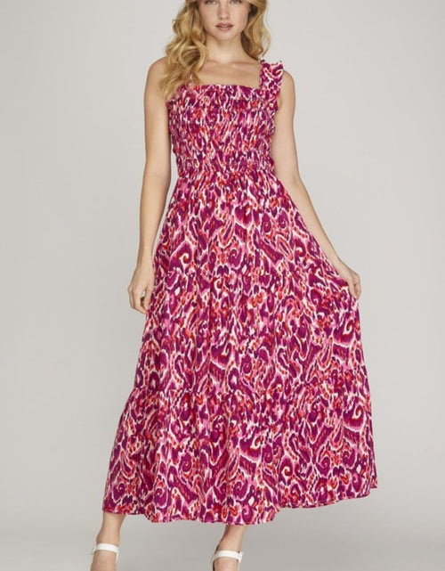 Load image into Gallery viewer, She + Sky Full Size Smocked Printed Wide Strap Tiered Dress Plus Size
