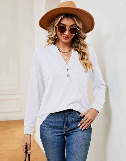 Load image into Gallery viewer, Buttoned Notched Neck Long Sleeve Top
