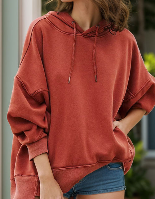 Load image into Gallery viewer, Drawstring Dropped Shoulder Long Sleeve Hoodie
