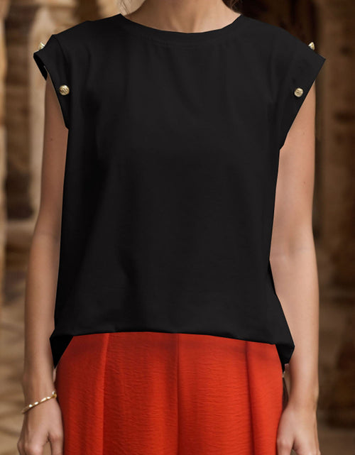 Load image into Gallery viewer, Perfee Decorative Button Round Neck T-Shirt
