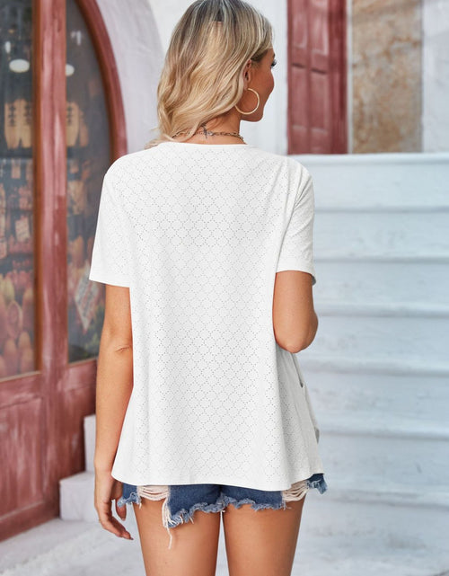 Load image into Gallery viewer, Eyelet Open Front Short Sleeve Cover Up
