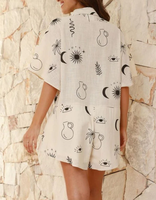 Load image into Gallery viewer, Printed Collared Neck Half Sleeve Romper
