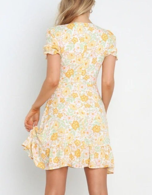 Load image into Gallery viewer, Ruffled Hem Printed Short Sleeve Mini Dress
