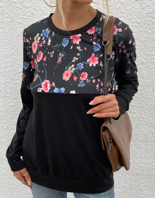 Load image into Gallery viewer, Shiny Floral Print Round Neck Dropped Shoulder Tee
