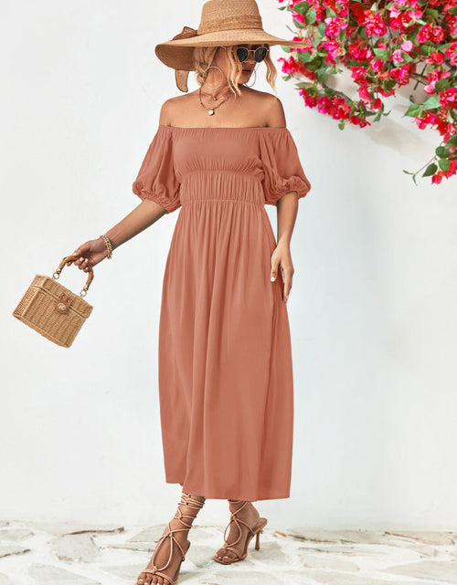 Load image into Gallery viewer, Off-Shoulder Balloon Sleeve Midi Dress
