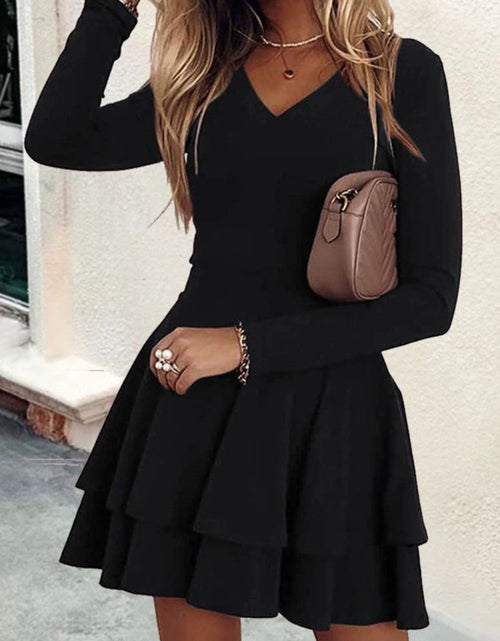 Load image into Gallery viewer, Plus Size Layered V-Neck Long Sleeve Mini Dress
