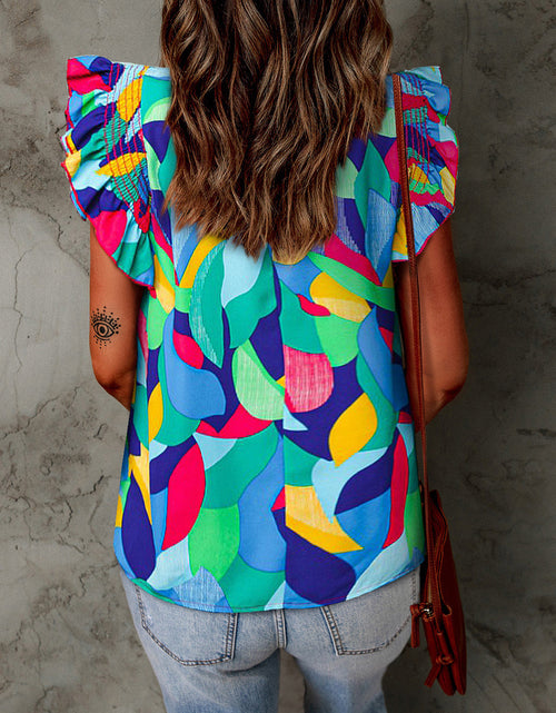 Load image into Gallery viewer, Printed Round Neck Butterfly Sleeve Top
