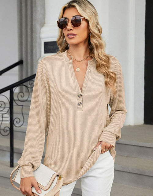 Load image into Gallery viewer, Striped Notched Long Sleeve T-Shirt
