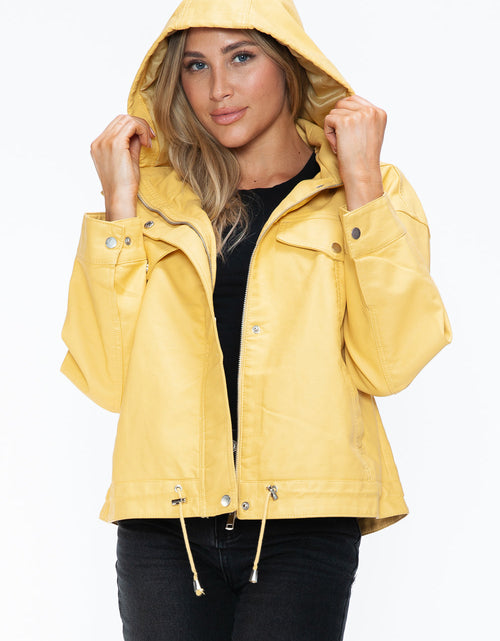Load image into Gallery viewer, How Dare U Drawstring Hem PU Leather Zip Up Jacket
