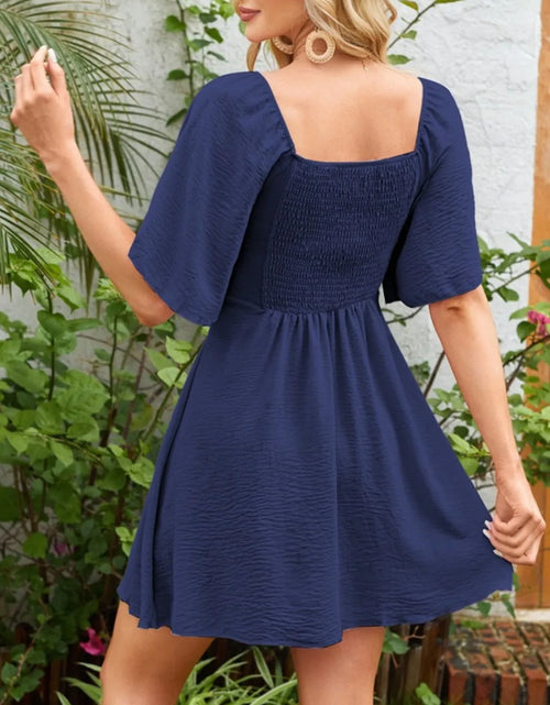 Load image into Gallery viewer, Smocked Back Knotted Flutter Sleeve Dress
