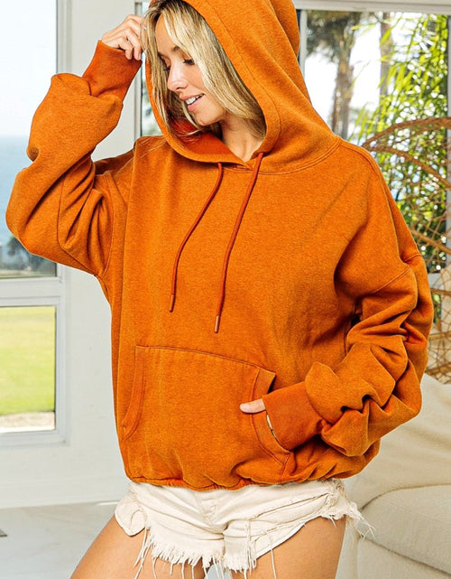 Load image into Gallery viewer, BiBi Ruched Long Sleeve Washed Fleece Hoodie
