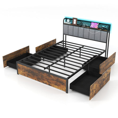 Load image into Gallery viewer, Twin/Full/Queen Bed Frame with LED Lights  Upholstered Headboard and 4 Storage Drawers-Full Size

