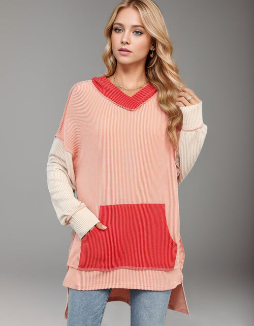 Load image into Gallery viewer, Double Take Contrast Hooded Long Sleeve Top
