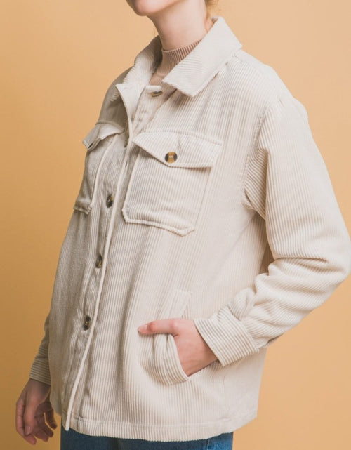 Load image into Gallery viewer, Love Tree Corduroy Button Up Jacket with Sherpa Inside
