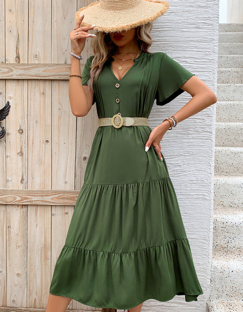 Load image into Gallery viewer, Perfee Tiered Notched Short Sleeve Midi Dress

