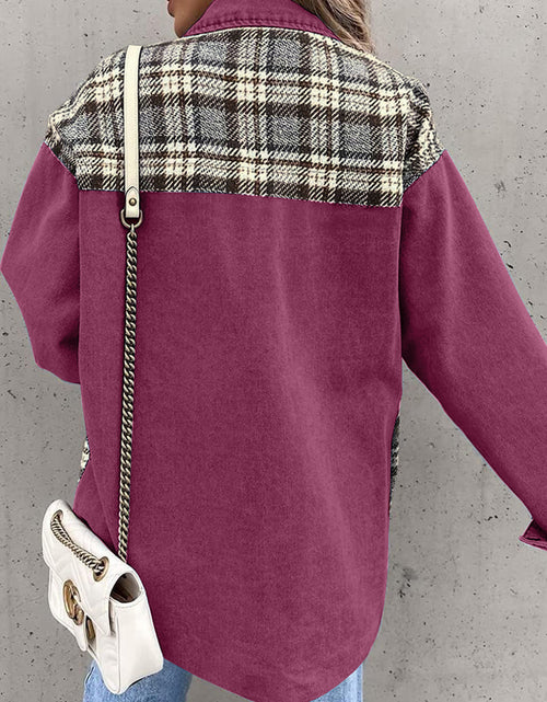 Load image into Gallery viewer, Plaid Button Up Dropped Shoulder Jacket
