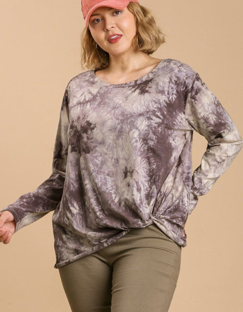 Load image into Gallery viewer, Umgee Full Size Tie Dye Front Gathered Detail Round Neck Long Sleeve T-Shirt Plus Size
