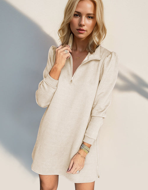 Load image into Gallery viewer, Double Take Textured Quarter Zip Long Sleeve Dress
