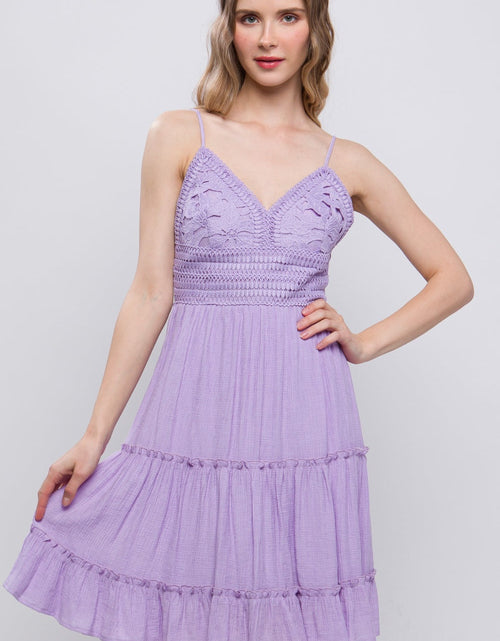 Load image into Gallery viewer, Love Tree Lace Detail Tied V-Neck Mini Cami Dress
