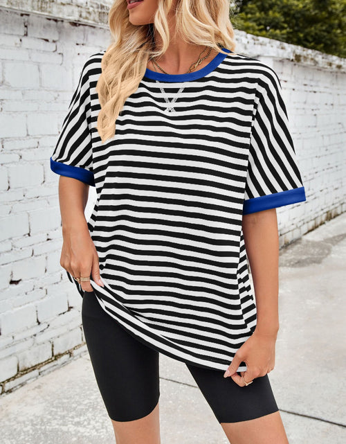 Load image into Gallery viewer, Lovelet Striped Round Neck Half Sleeve T-Shirt

