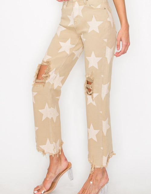 Load image into Gallery viewer, RISEN Full Size High Rise Star Printed Frayed Hem Jeans

