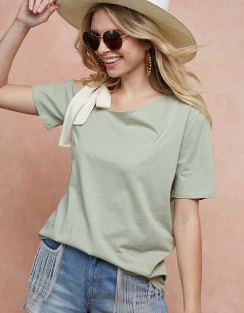 Load image into Gallery viewer, BiBi Tied Ribbon One Shoulder Short Sleeve T-Shirt
