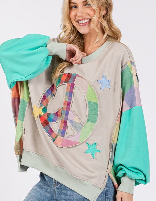 Load image into Gallery viewer, SAGE + FIG Contrast Peace Patch Dropped Shoulder Sweatshirt
