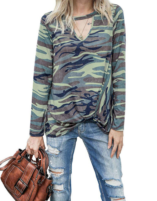 Load image into Gallery viewer, Cutout Round Neck Long Sleeve T-Shirt
