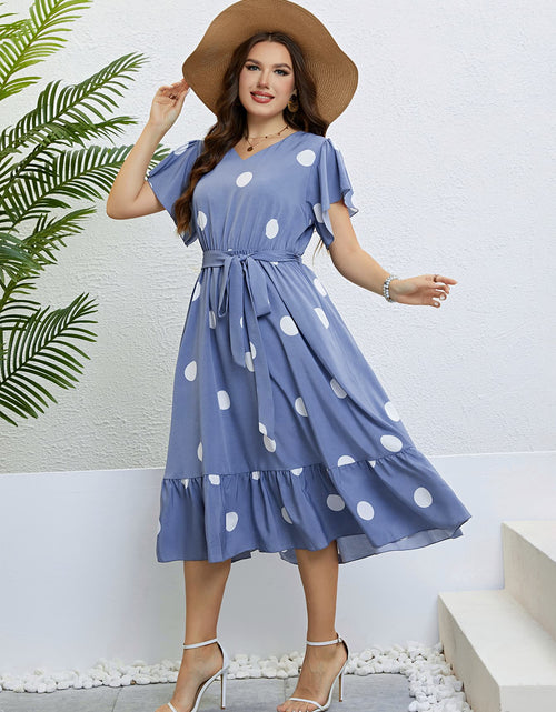 Load image into Gallery viewer, Honey Polka Dot Belted Flutter Sleeve Ruffle Hem Dress
