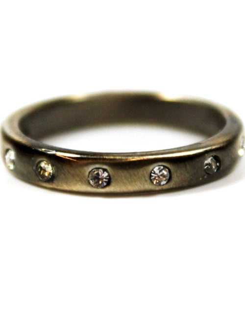Load image into Gallery viewer, Vintage Jewelry Brushed 18kt White Gold Plated Ring with Clear Crystals Made in the USA by PVD Vintage Jewelry
