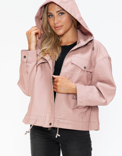 Load image into Gallery viewer, How Dare U Drawstring Hem PU Leather Zip Up Jacket
