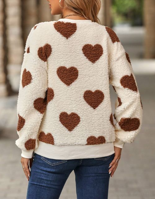 Load image into Gallery viewer, Fuzzy Heart Dropped Shoulder Sweatshirt
